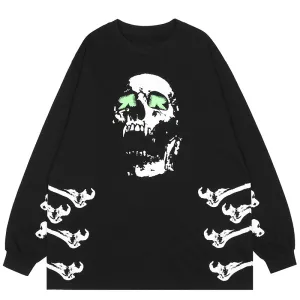 PopFlying Black Graphic Sweatshirt Skull Bone