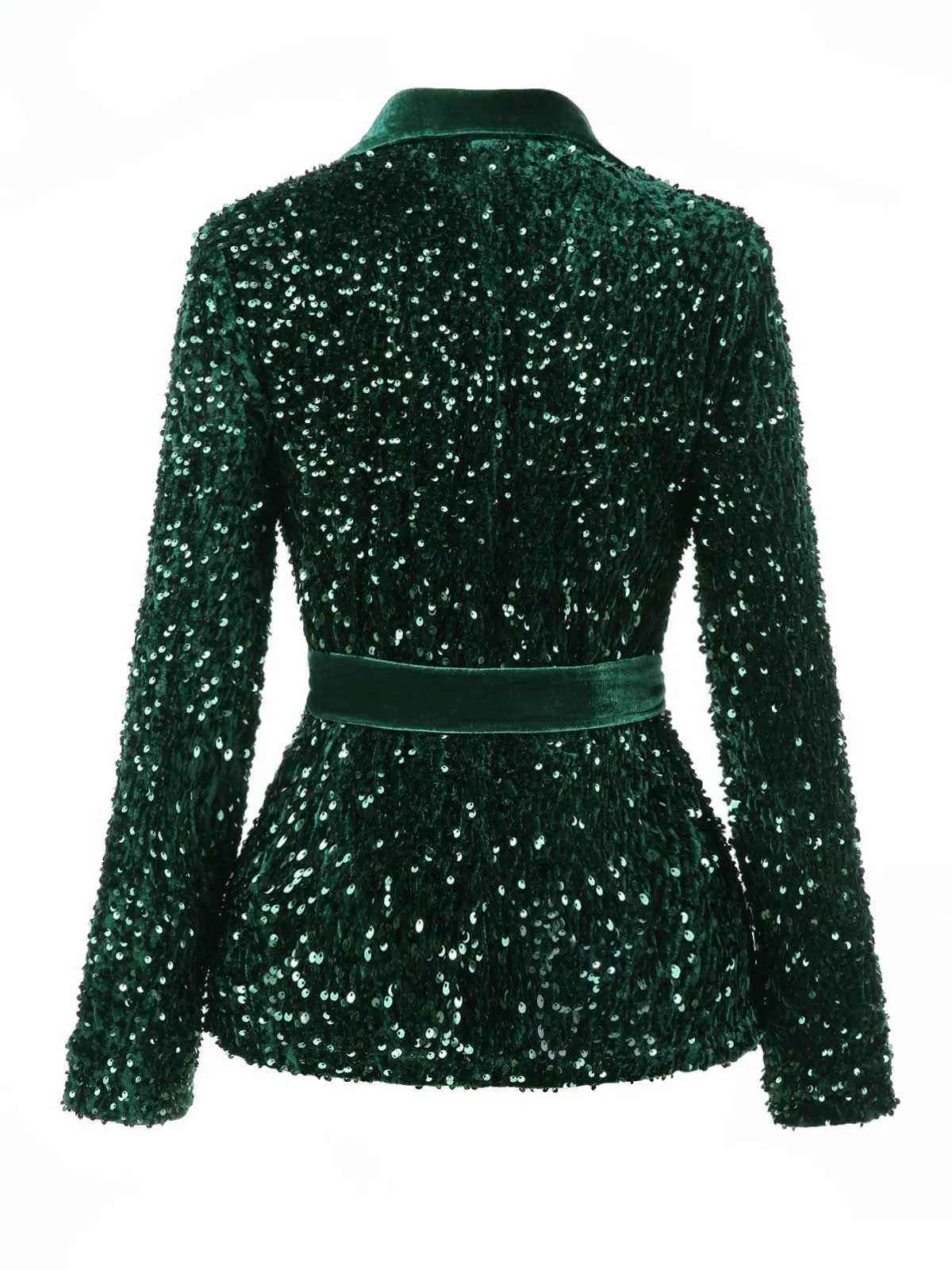 [Pre-Sale] Green 1950s Lapel Velvet Sequined Belted Coat