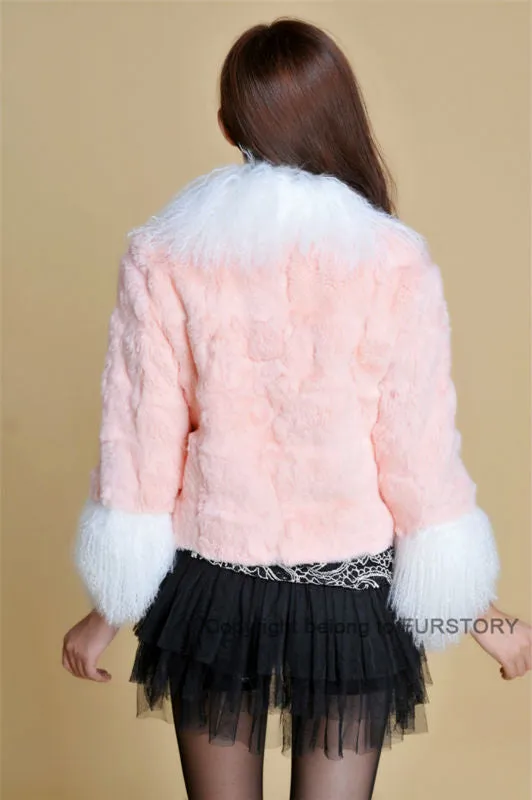 Real Rabbit fur coat fox fur collar and cuff jacket overcoat womens' garment winter coat FS13066