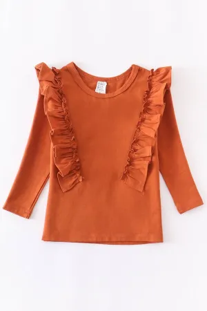 Rust Ruffle Long Sleeve Shirt