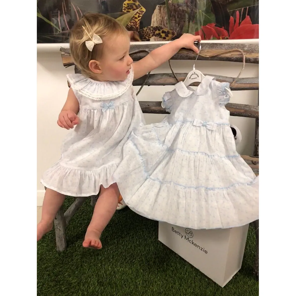 Sarah Louise - Pale blue and white A line sun dress with pants 012305