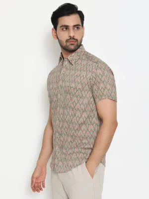 Short Sleeve Mix Cotton Slim Hand Block Printed Men’s Shirt