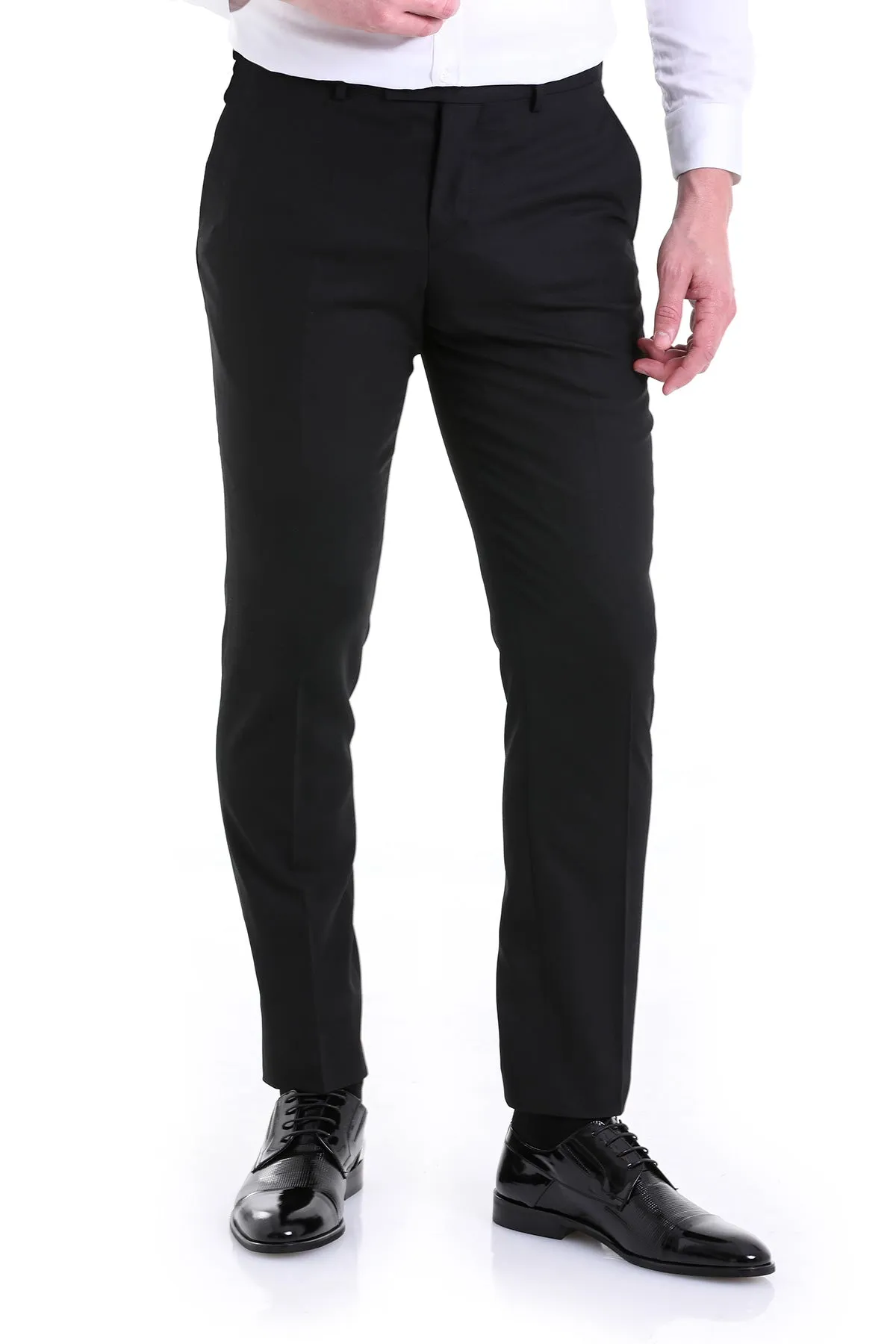 Slim Fit Black Side Pocket Low Waist Wool Dress Pants