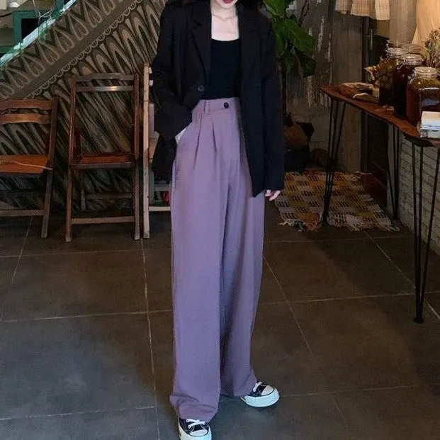 Solid Pleated Wide-Leg Pants