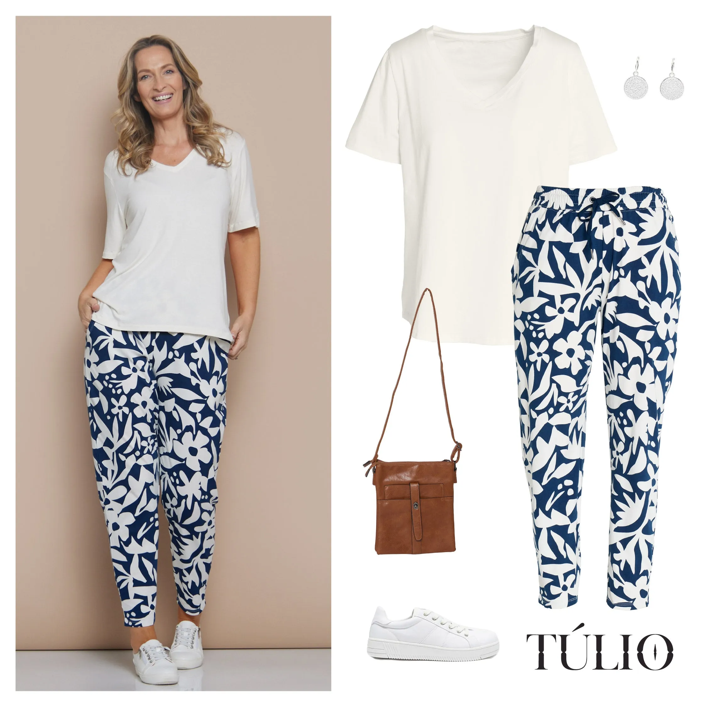 Stencil Floral Pants - Naval Blue Floral