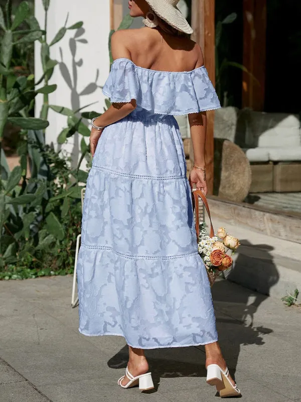 Summer Sunshine Tiered Ruffle Maxi Dress | Off the Shoulder Maxi Dress | Lace Maxi Dress Boho