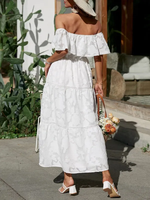 Summer Sunshine Tiered Ruffle Maxi Dress | Off the Shoulder Maxi Dress | Lace Maxi Dress Boho