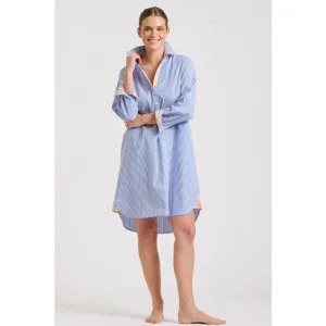 The Popover Shirtdress | Mid Blue Stripe & Floral Trim