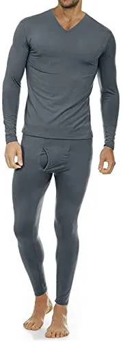 Thermajohn Long Johns Thermal Underwear for Men V Neck Fleece Lined Base Layer Set for Cold Weather (Charcoal, Medium)