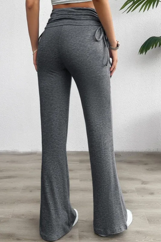 Toni Slim Drawstring Yoga Flare Pants - Dark Grey or Black