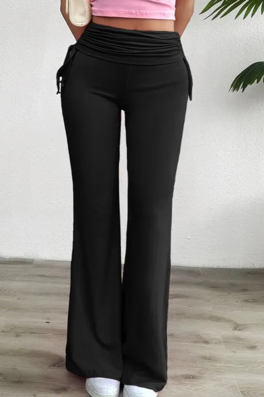 Toni Slim Drawstring Yoga Flare Pants - Dark Grey or Black