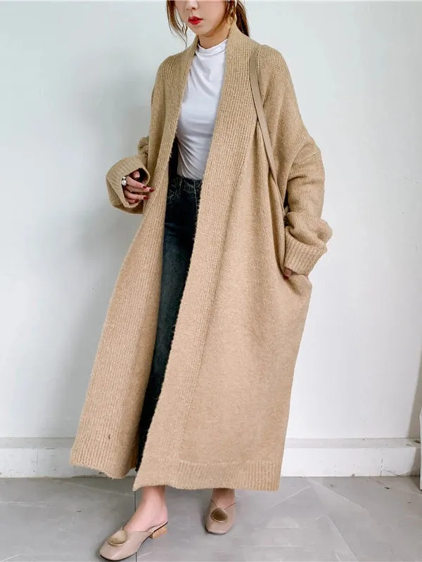 Urban Simple Loose Solid Color Knitting Cardigan Coat CAMEL