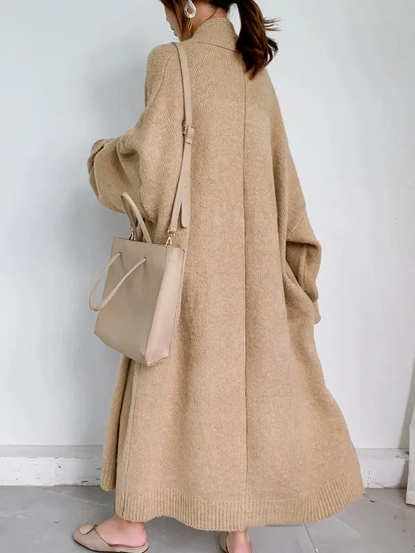 Urban Simple Loose Solid Color Knitting Cardigan Coat CAMEL