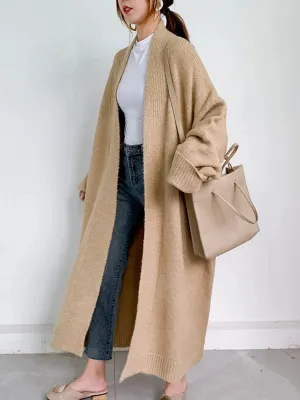 Urban Simple Loose Solid Color Knitting Cardigan Coat CAMEL