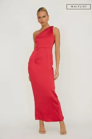 Waitlist 12/9 ♥ Isadora Sleeveless One Shoulder Satin Maxi Dress Red