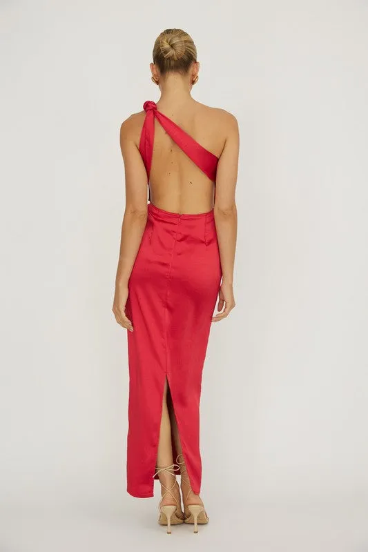 Waitlist 12/9 ♥ Isadora Sleeveless One Shoulder Satin Maxi Dress Red