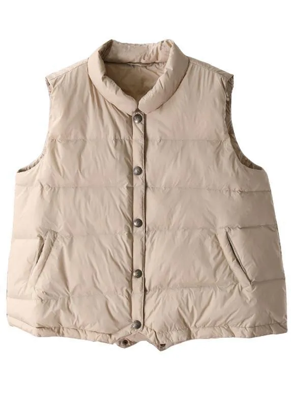 Warm beige Parkas trendy plus size snow jackets winter stand collar sleeveless outwear