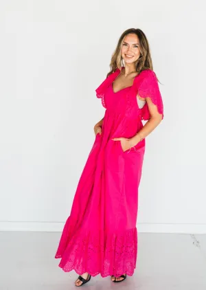 Wild at Heart Eyelet Maxi Dress - Fuchsia