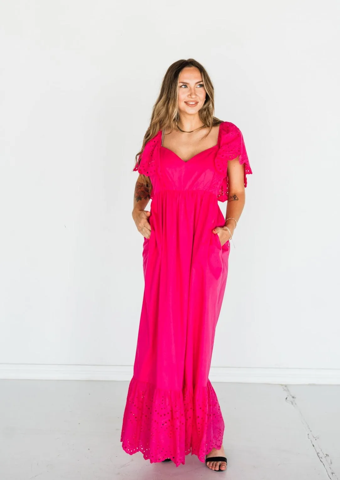 Wild at Heart Eyelet Maxi Dress - Fuchsia