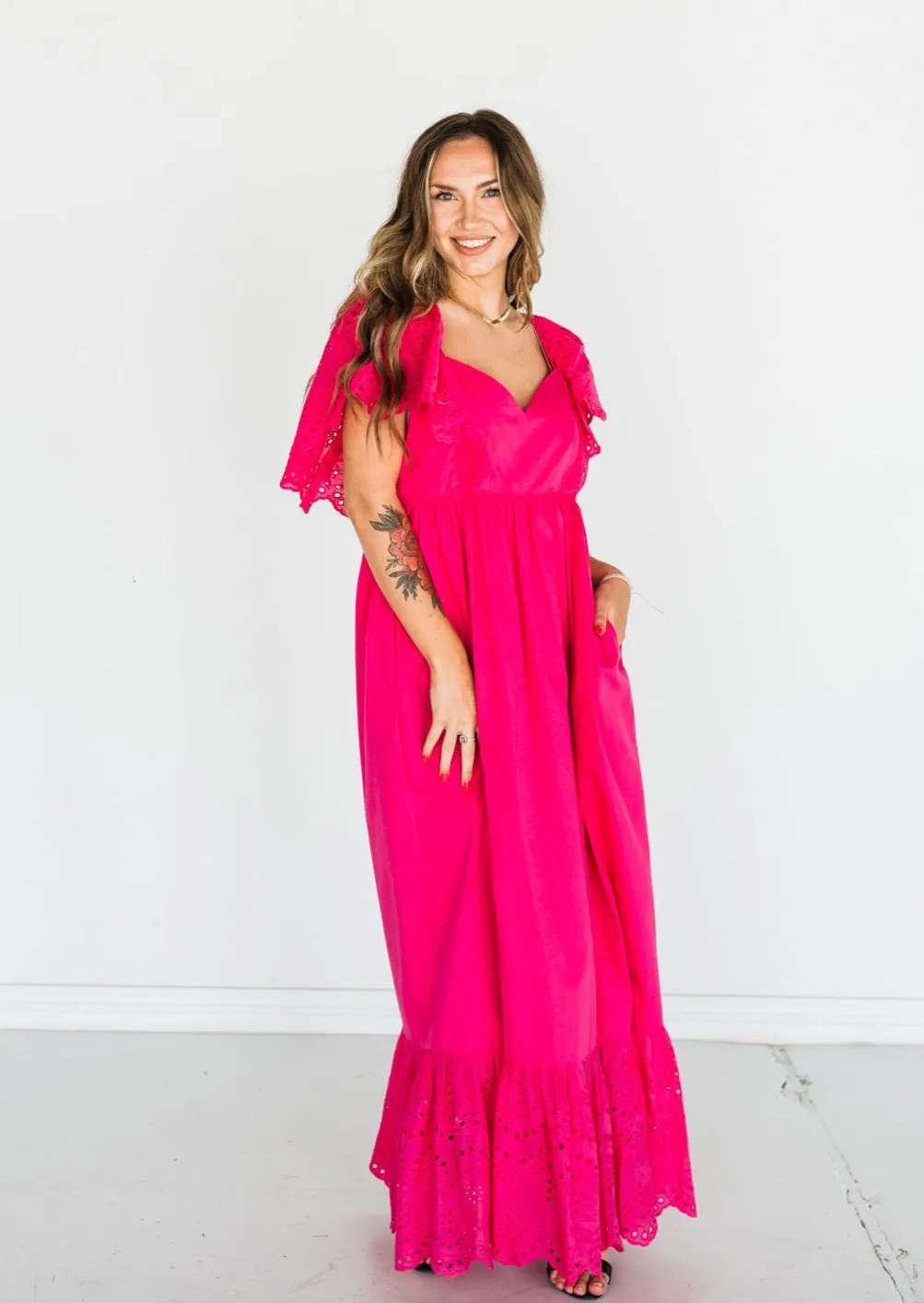 Wild at Heart Eyelet Maxi Dress - Fuchsia