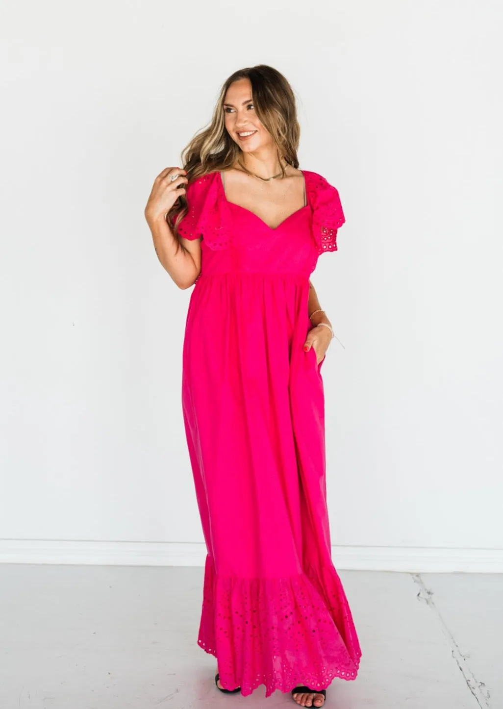 Wild at Heart Eyelet Maxi Dress - Fuchsia