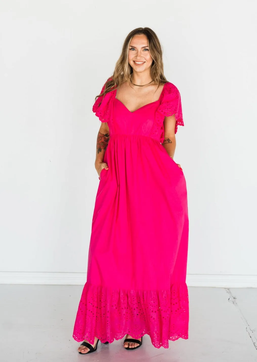 Wild at Heart Eyelet Maxi Dress - Fuchsia