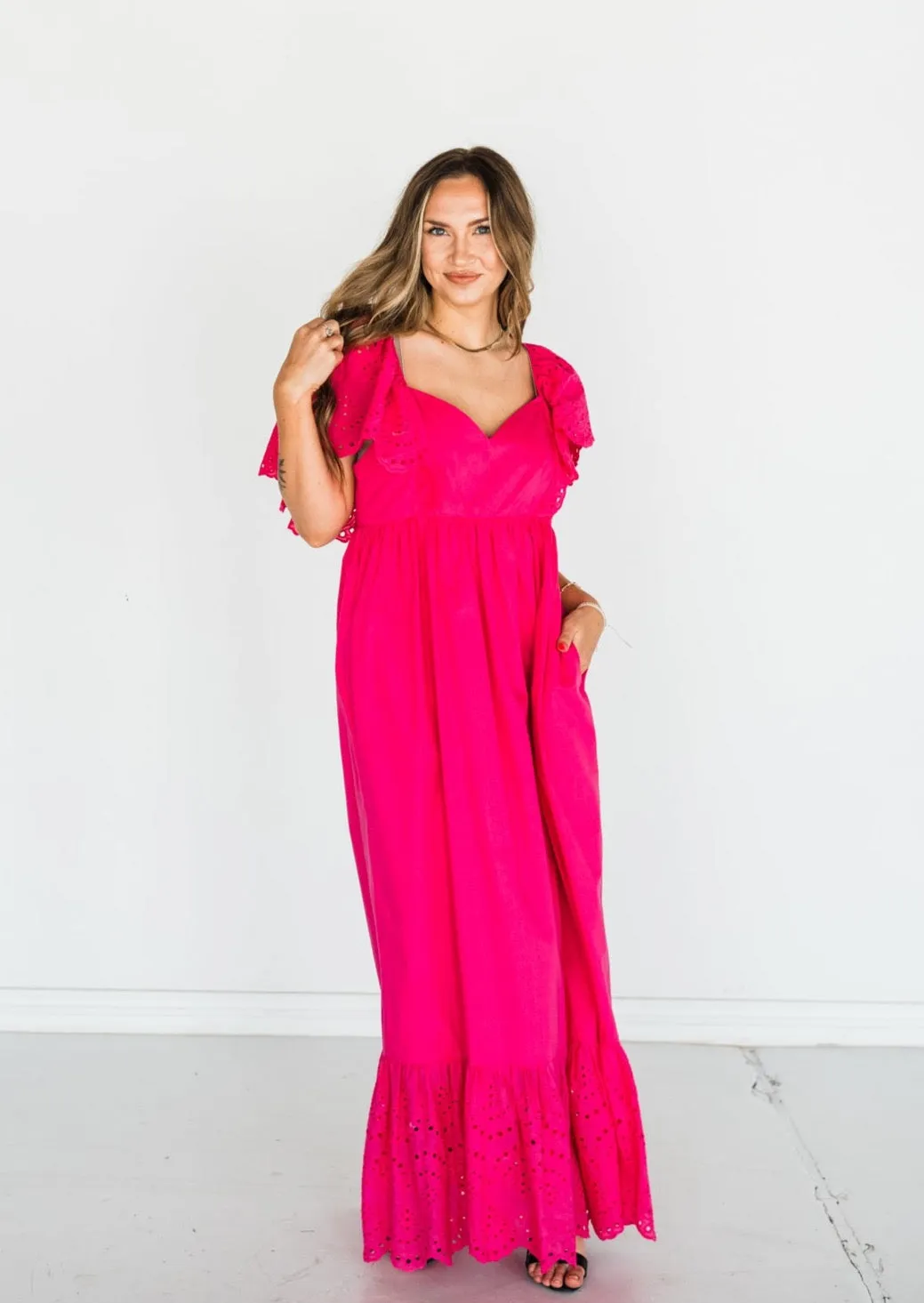 Wild at Heart Eyelet Maxi Dress - Fuchsia