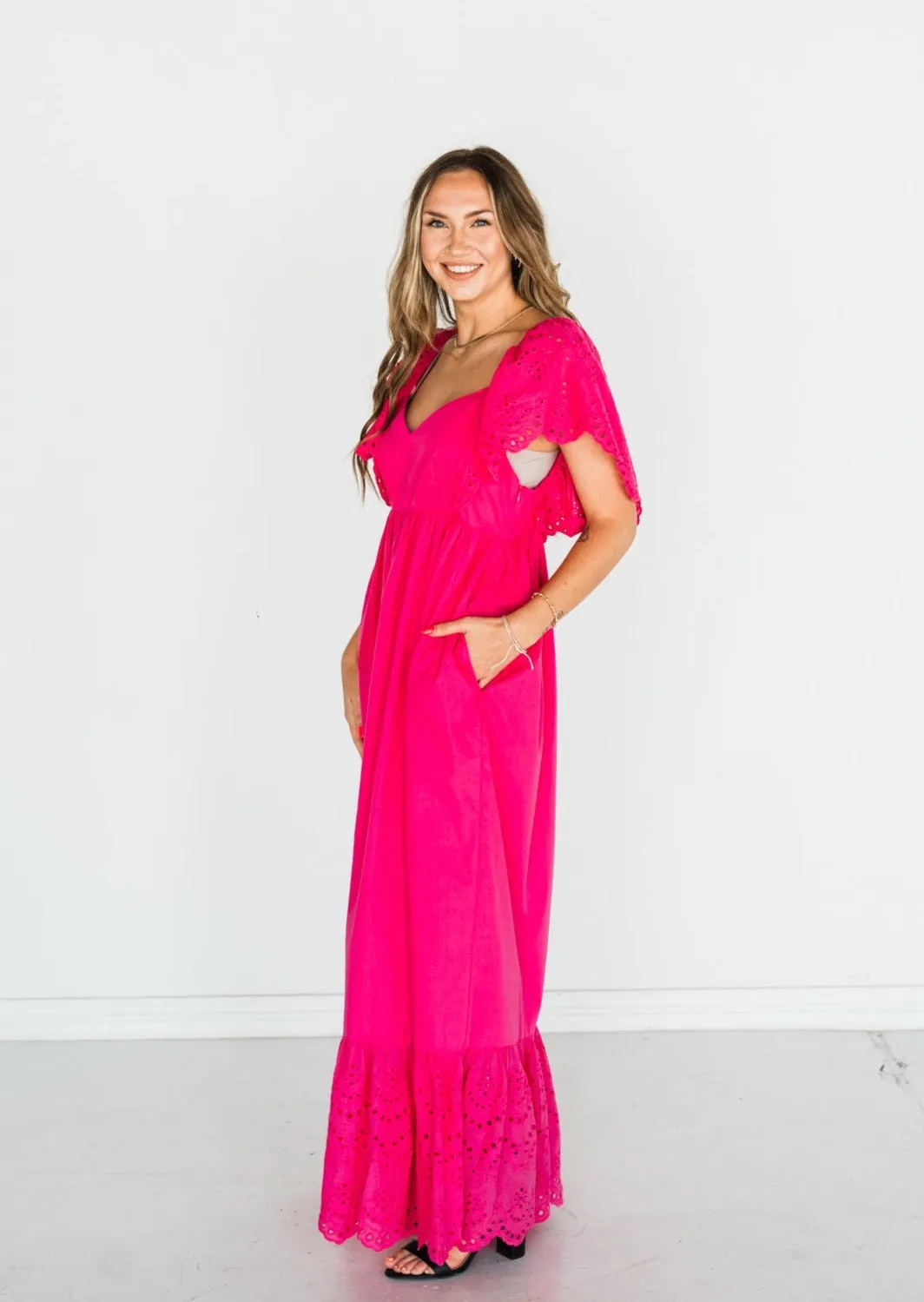 Wild at Heart Eyelet Maxi Dress - Fuchsia