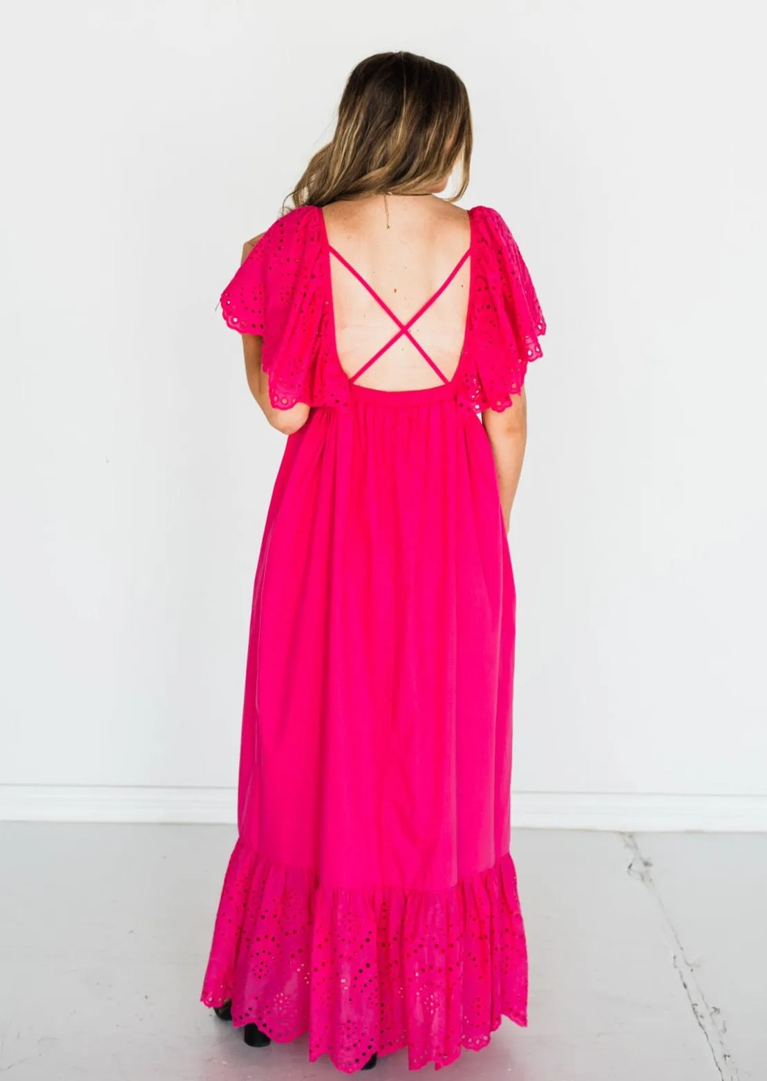 Wild at Heart Eyelet Maxi Dress - Fuchsia