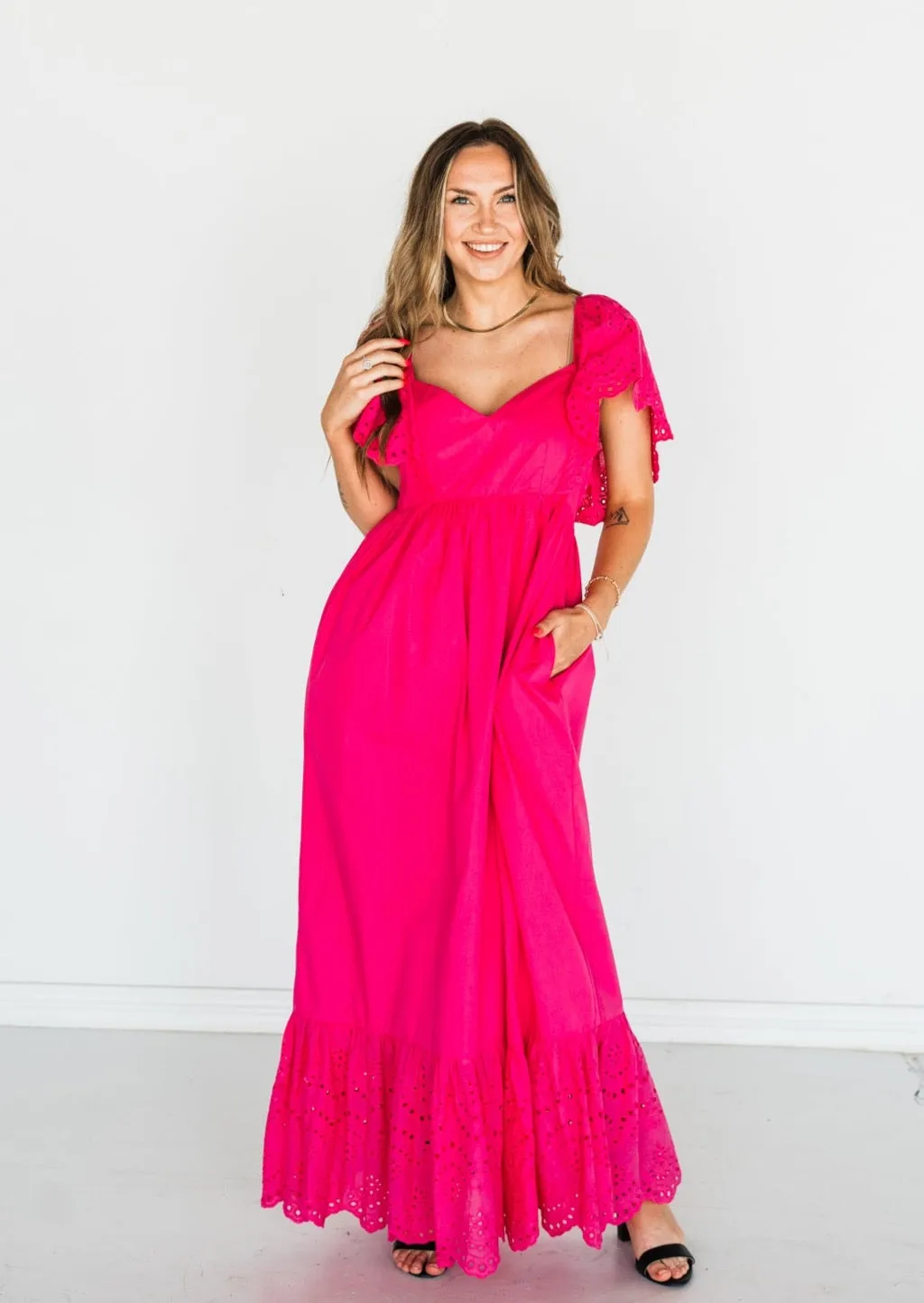 Wild at Heart Eyelet Maxi Dress - Fuchsia