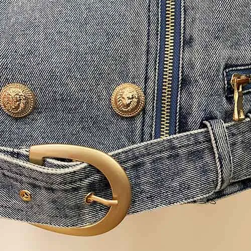 Women Denim Outerwear Blue Jean Denim Jacket Zipper Coats