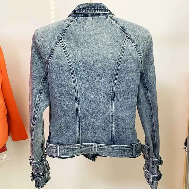 Women Denim Outerwear Blue Jean Denim Jacket Zipper Coats