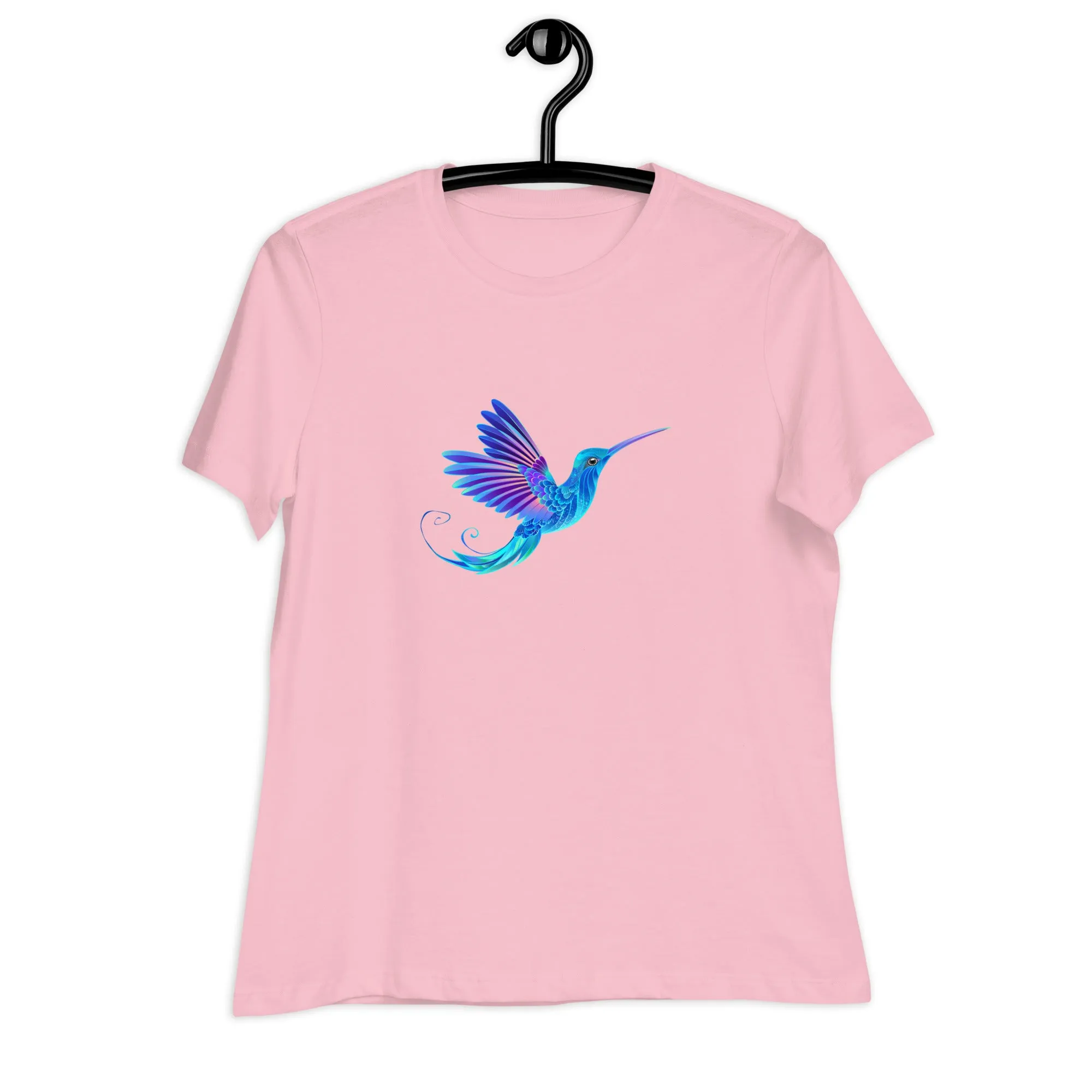 Women's Relaxed Soft & Smooth Premium Quality T-Shirt Magical Blue Hummingbird Design by IOBI Original Apparel