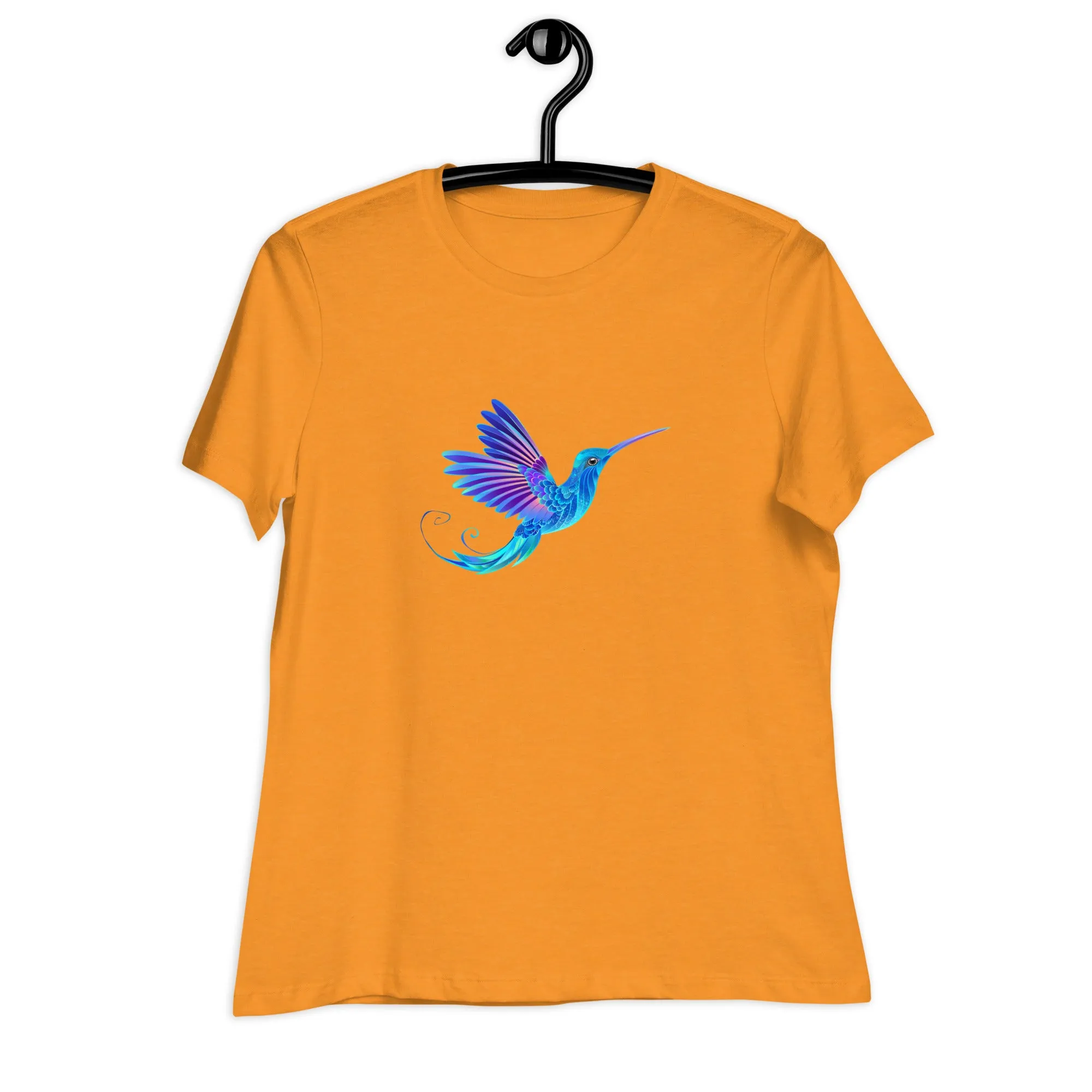 Women's Relaxed Soft & Smooth Premium Quality T-Shirt Magical Blue Hummingbird Design by IOBI Original Apparel