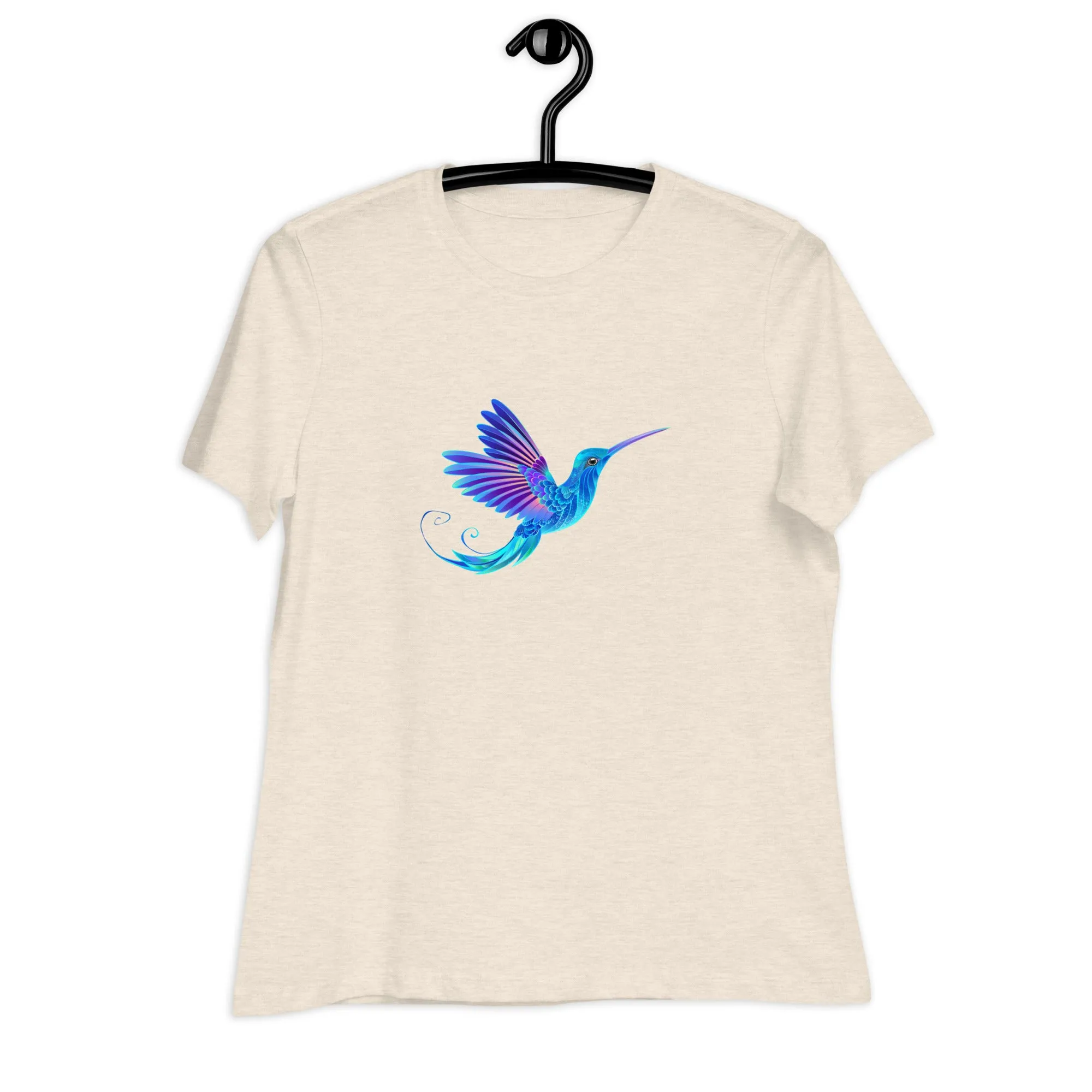 Women's Relaxed Soft & Smooth Premium Quality T-Shirt Magical Blue Hummingbird Design by IOBI Original Apparel